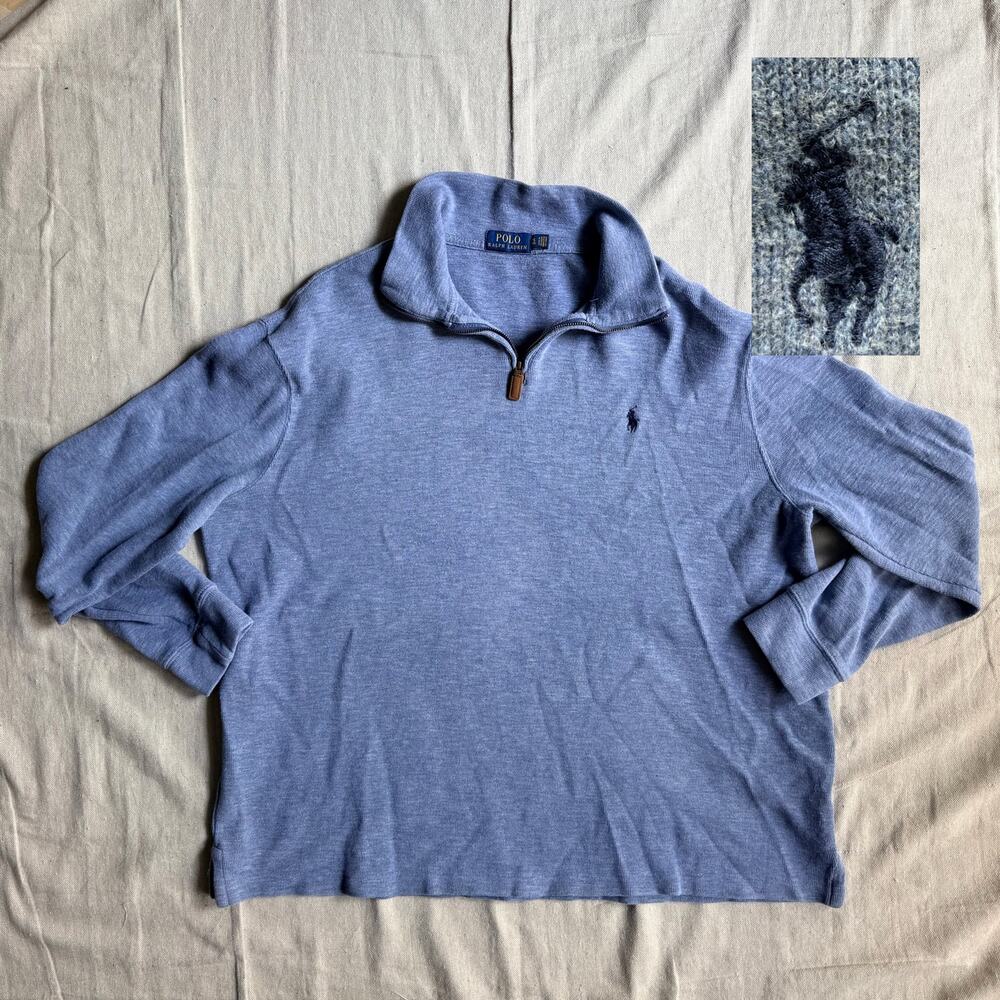 Polo Ralph Lauren Sweater Men's XL Quarter Zip Pullover Estate Rib Cotton Blue